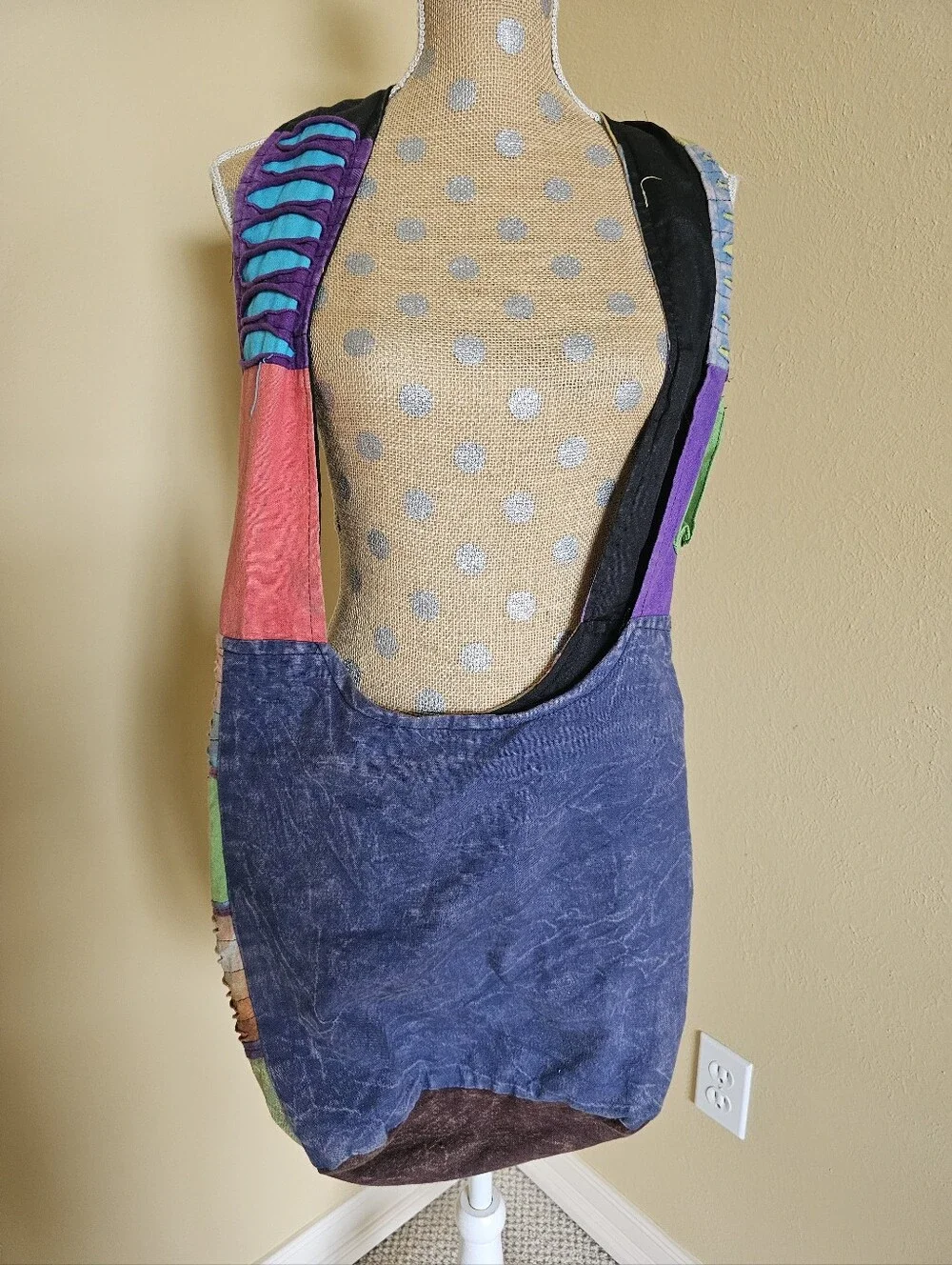Boho Sling Bag Made Nepal Om Yoga Peace Patchwork Embroidered Messenger
